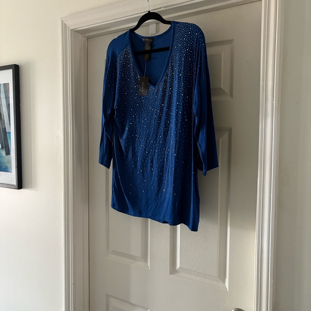 Design History Sapphire V-Neck Top with Rhinestones - Picture 8 of 9